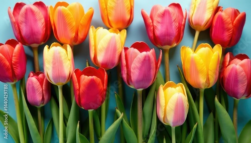 Bold, stylized tulips arranged in square grid , decoration, tulip