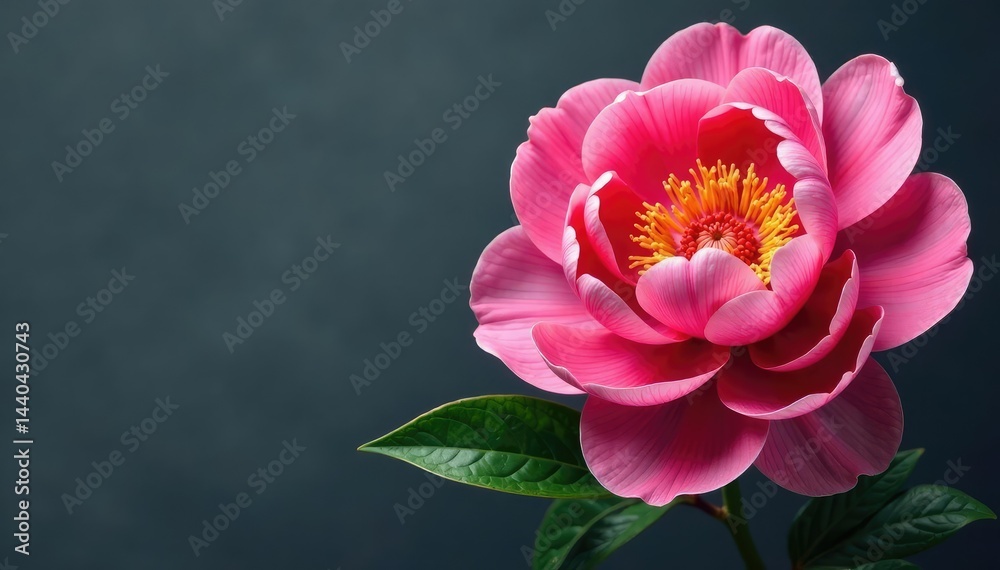 Bold, large-scale peony print in vibrant hues on dark grey, color, graphics Bold, large-scale peony print in vibrant hues on dark grey, color, graphics