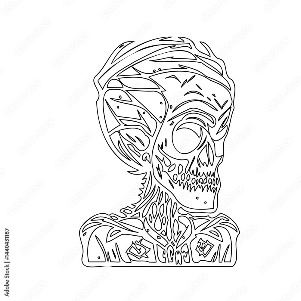 Ornate skull outline with intricate patterns forming a decorative headpiece