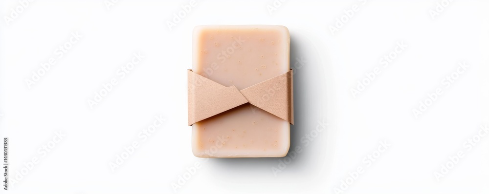 Obraz premium Handmade Soap Bar with Paper Wrap on White, natural , skincare