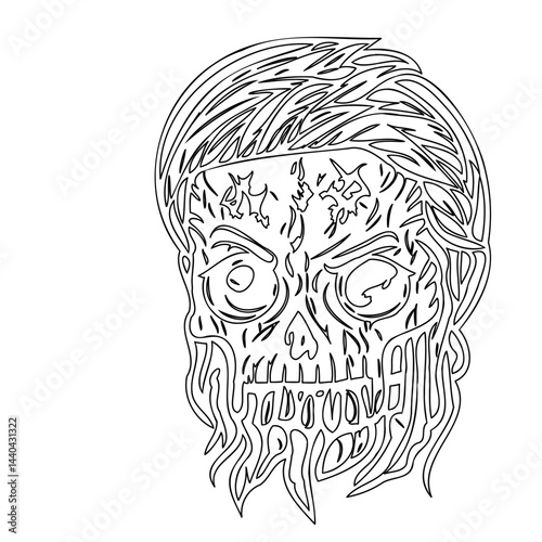 Stylized Skull Outline Depicting Abstract Patterns and Flowing Lines