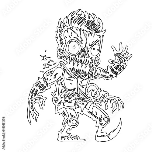 Zombie cartoon character outline illustration for Halloween or creepy themes