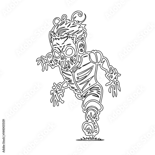 Stylized Line Art Depiction of a Grotesque Figure on a White Background