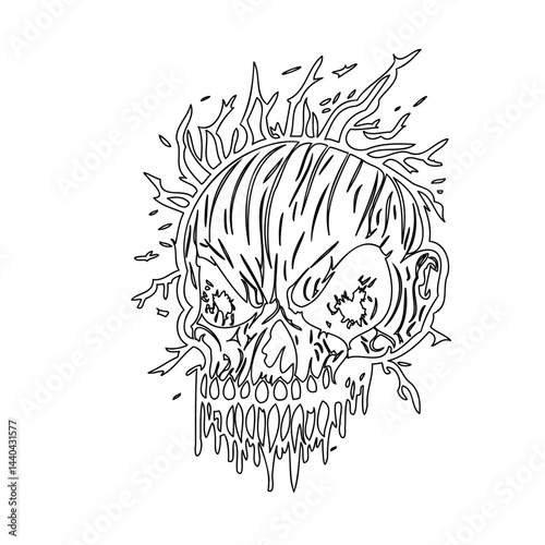 Abstract anatomical skull with sprouting vegetal elements against clean background