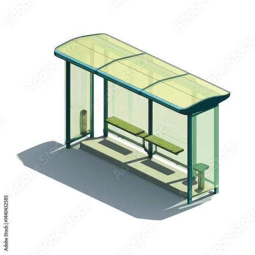 Modern Bus Shelter Design Isometric View of a Public Transportation Stop