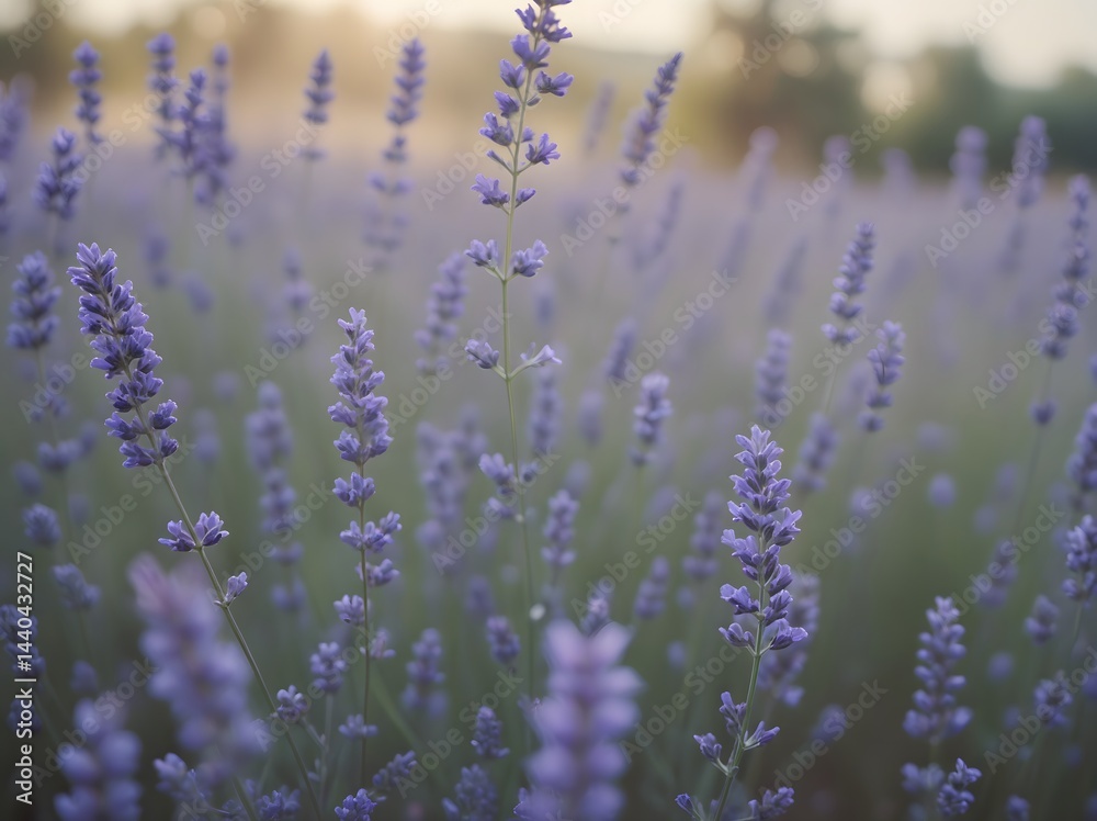Fototapeta premium A field of lavender flowers with a soft focus background