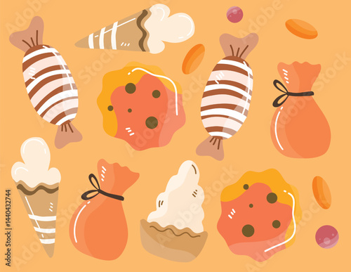 Flat design candy vector set bundle with vibrant shapes and sweet variety
