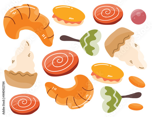 Cute flat candy vector bundle with different sweets and colorful tasty confections