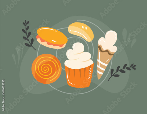 Colorful candy vector set bundle featuring various sweets in flat modern design