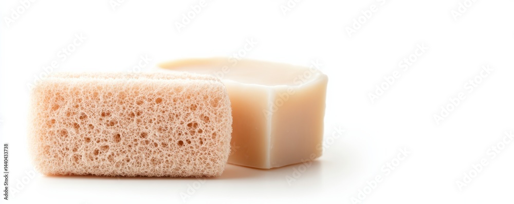 Loofah Sponge and Soap Bar on White, Bath , Hygiene Loofah Sponge and Soap Bar on White, Bath , Hygiene