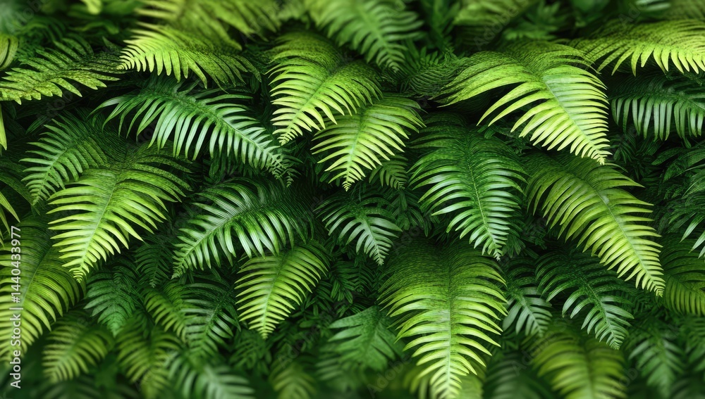 Lush green fern leaves forming a dense, textured background Lush green fern leaves forming a dense, textured background