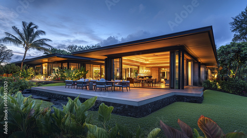 Wallpaper Mural modern exterior featuring seamless indoor outdoor dining, surrounded by lush greenery Torontodigital.ca