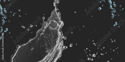 water splash on black background. water splash black background backdrop fresh. Blurred images of close-up soda water bubbles fizzing up or splashing or sparkling like a exploding of a bomb .