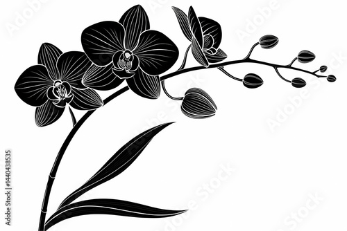 Elegant Black and White Orchid Illustration  A Stunning Floral Design Perfect for Invitations, Logos, and More