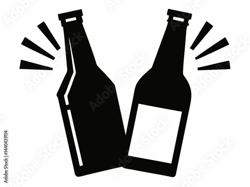 Cheers beer bottles silhouette, beer bottles  simple flat vector