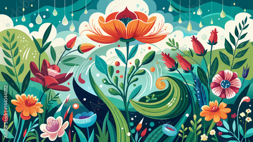 Very beautiful Floral Rainstorm, Delicate Blooms, Nature's Symphony 