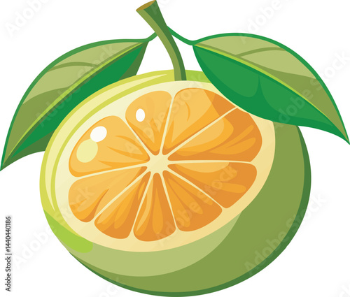 A vibrant, detailed vector art illustration of Ugli fruit, showcasing its unique shape, texture, and colorful, juicy appearance