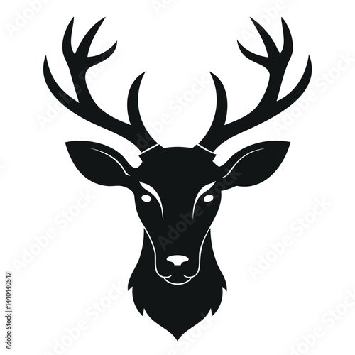 Minimalist Reindeer Head Silhouette Black Vector Isolated on transparent background