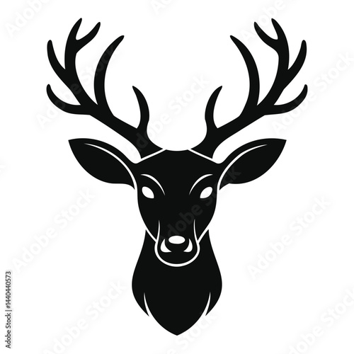 Black Reindeer Head Silhouette Vector Icon on Transparent Background