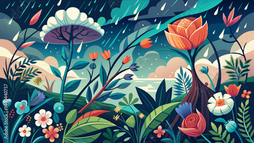Very beautiful Floral Rainstorm, Delicate Blooms, Nature's Symphony 