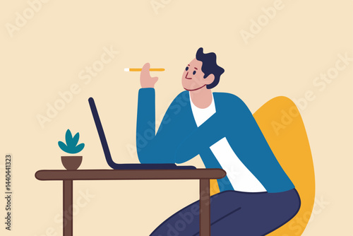Boring office worker, exhausted or fatigue employee, afternoon slump or tired and burnout at work concept, sleepy businessman office worker hand on chin bored sitting low energy on his working desk.