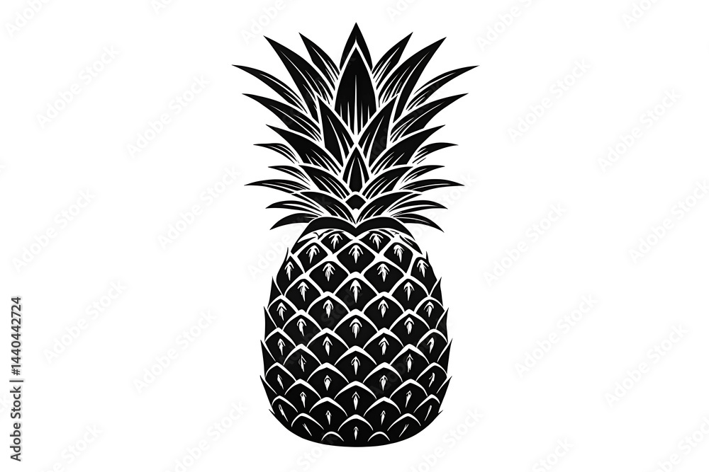 Obraz premium Creative Black and White Illustration of a Pineapple, Capturing Unique Patterns and Details, Ideal for Graphic Design and Artistic Projects