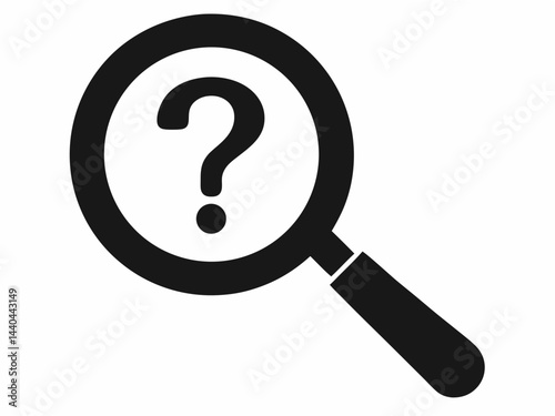 Magnifying glass question mark silhouette,Magnifying glass black vector icon