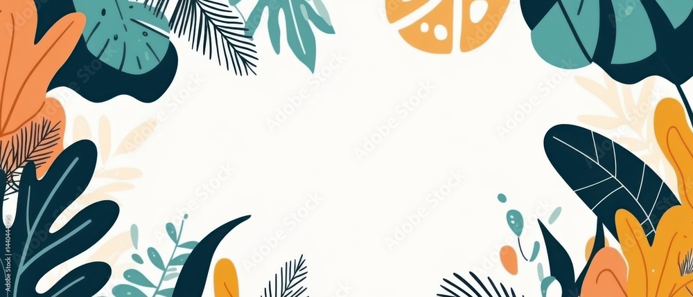 Fototapeta premium Colorful Tropical Leaves Illustration with White Background, Decorative Botanical Design for Summer Vibes and Creative Projects
