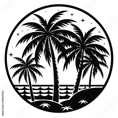 Nighttime Tropical Beach Scene with Silhouetted Palm Trees