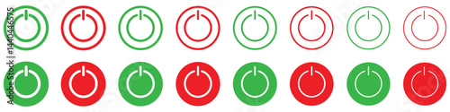 Rounded color power button icon set technology symbol energy control switch on off digital device energy startup shutdown vector illustration.