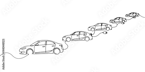 continuous one line drawing of electric car, line art style vector illustration.