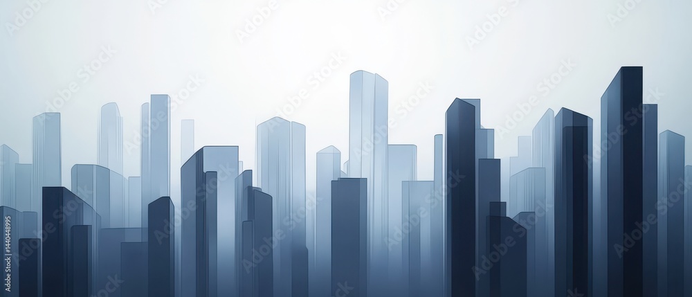 Fototapeta premium Abstract blue cityscape illustration with modern buildings and skyscrapers, representing urban development, architecture and futuristic design