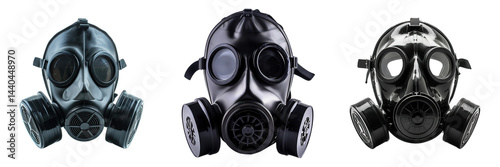 Industrial Safety Respirator Gas Mask with Dual Filter Cartridges Isolated on Transparent Background
