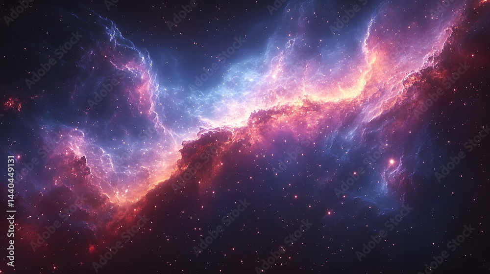 Fototapeta premium Cosmic clouds and distant stars creating an ethereal outer space nebula, showcasing celestial beauty and intergalactic wonder.