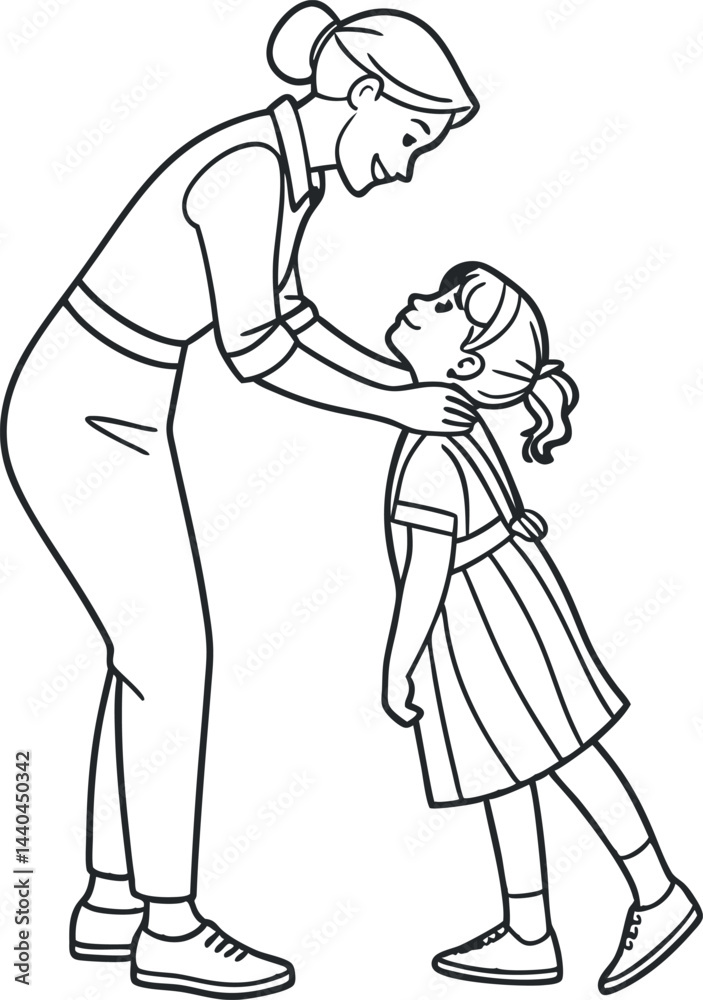 Mother and Daughter Hugging Line Artwork Mother and Daughter Hugging Line Artwork