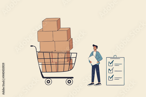 Procurement and asset management, manage or purchasing company equipments, goods and service, audit and checking price and depreciation, businessman procurement manager checking supply assets.