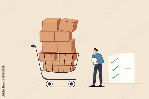 Procurement and asset management, manage or purchasing company equipments, goods and service, audit and checking price and depreciation, businessman procurement manager checking supply assets.