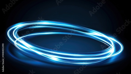 Glowing blue light trails form concentric ellipses on dark background