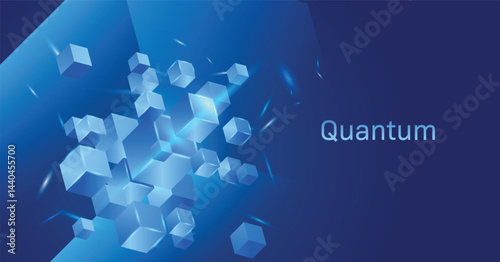 Abstract quantum data network with glowing blue cubes illustration in vector art