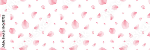Japan flower long seamless pattern. Spring cherry blossom frame. Sakura petal flying banner. Cosmetic beauty product. Natural decoration. Pink rose. Spa frame. Valentine card. Vector illustration