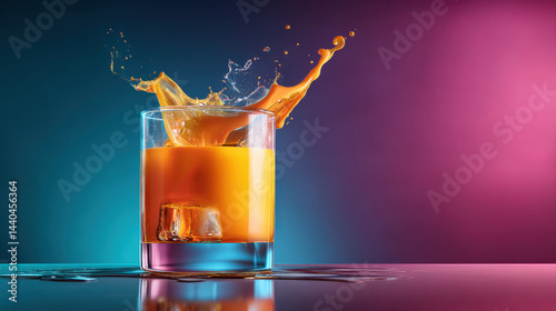vibrant splash of orange liquid in glass with dreamy lighting