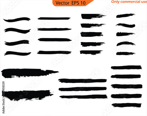 Set of black and white paint brush strokes. Grunge banner stroke with grunge effect. Black ink line, grunge brush strokes, ink paint set, EPS 10. Only commercial use	
