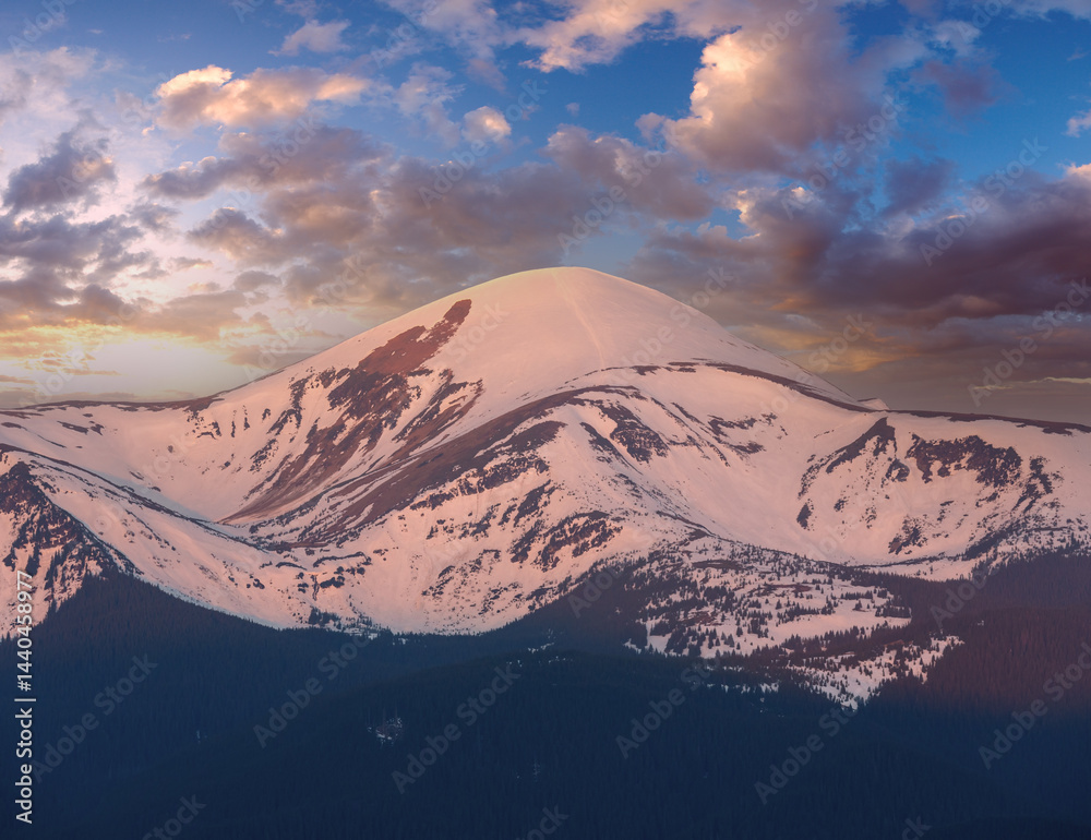 Sunset spring Carpathian mountains