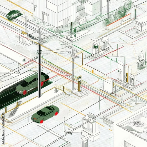 Urban infrastructure sketch in an abstract design.