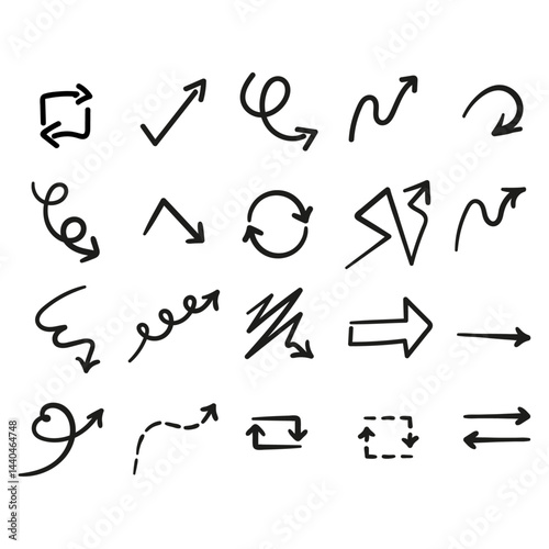Ensemble de flèches dessinées à la main, icônes directionnelles, fichier vectoriel