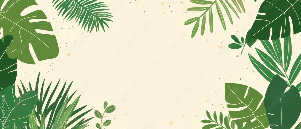 Naklejka premium Tropical leaves frame vector background with monstera, palm, and fern foliage for summer design and natureinspired graphic elements