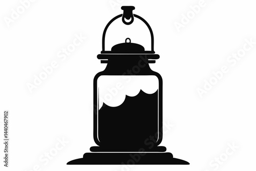 Mason Jar Bedside Lamp Silhouette Black And White Vector Illustration