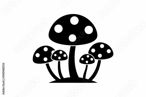 Tiny Mushroom Cluster Minimal Black And White Vector Illustration