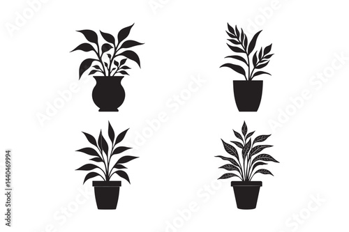 Potted Plant Silhouette Collection Indoor Plants, Botanical Decor, Nature Illustration
