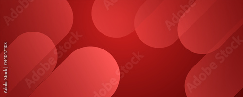 Dark red abstract background with shiny geometric shape graphic. Modern red gradient rounded rectangle design. Dynamic shapes. Horizontal banner template. Vector illustration